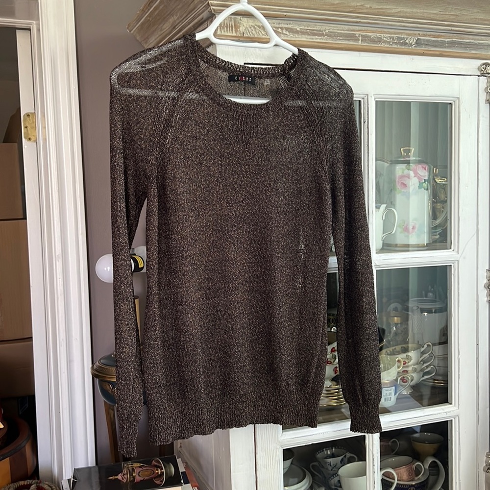 CYRUS Crewneck Slightly Sheer Bodycon Top, M